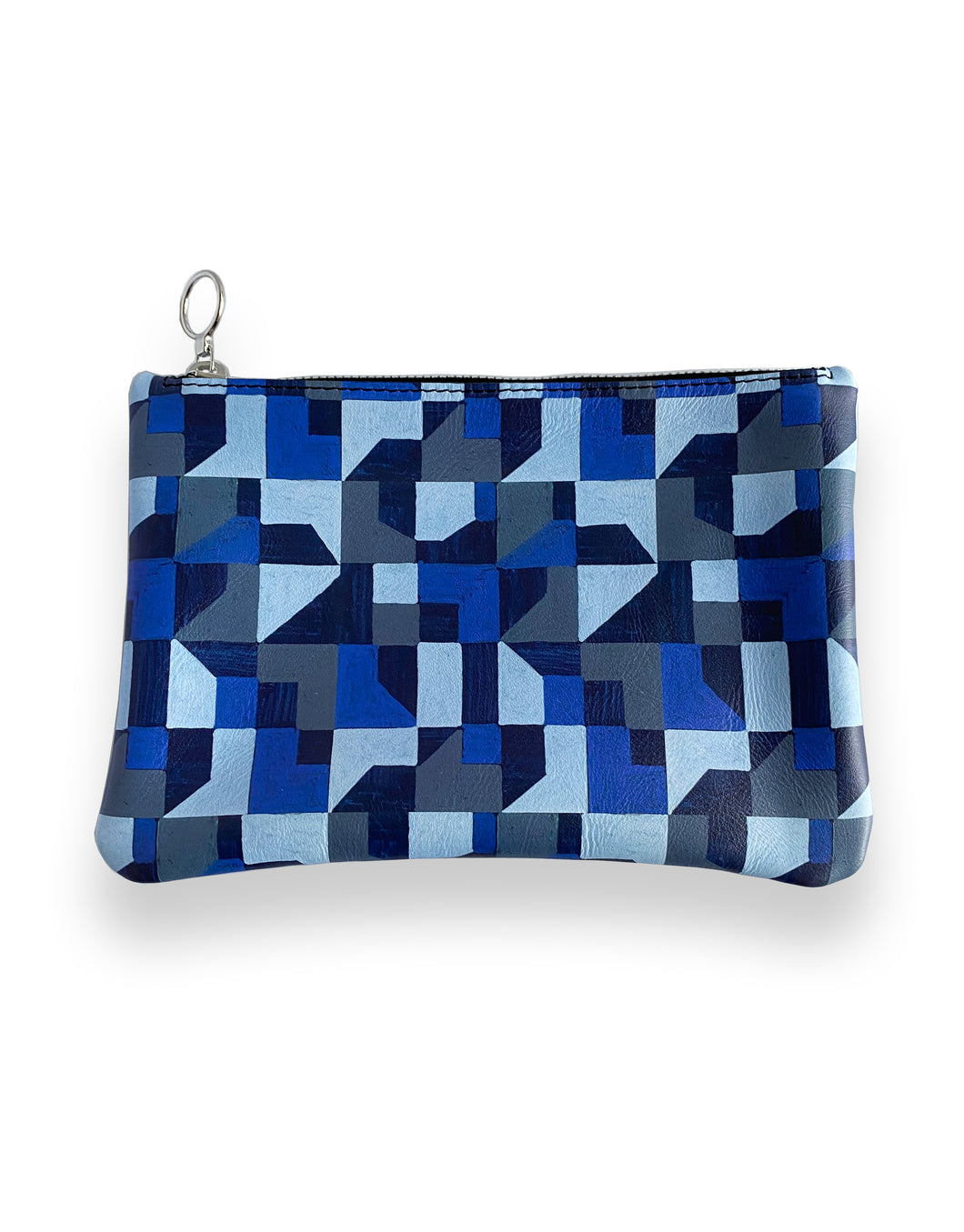 Leather Clutch Bag, Blue Abstract