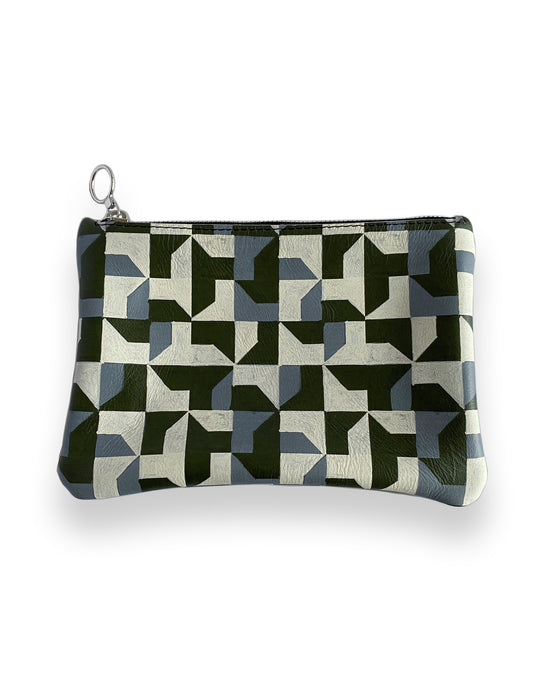 Leather Clutch Bag, Green Abstract