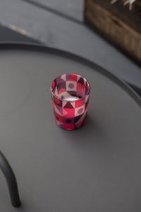 Glass Tea Light Candle Holders, Red Abstract 3 Set