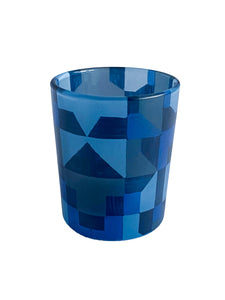 Glass Tea Light Candle Holders, Blue Abstract 3 Set
