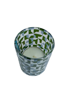 Glass Tea Light Candle Holders, Green Abstract 3 Set