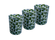 Load image into Gallery viewer, Glass Tea Light Candle Holders, Green Abstract 3 Set